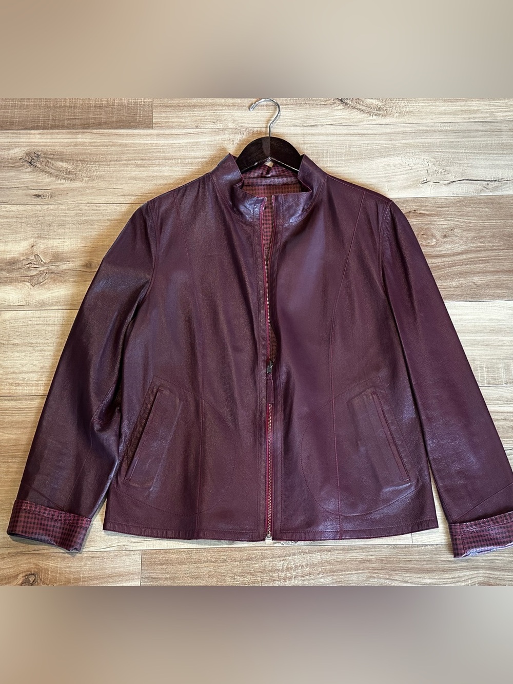 Reversible Women's Maroon Leather Zip Jacket from Türkiye